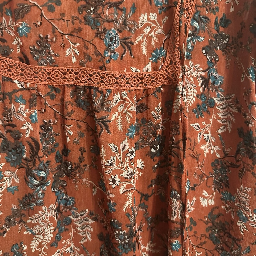 Knox Rose Women Floral Tasseled Sheer Bohemian Cottagecore Tunic Top XS Autumn - Picture 4 of 5